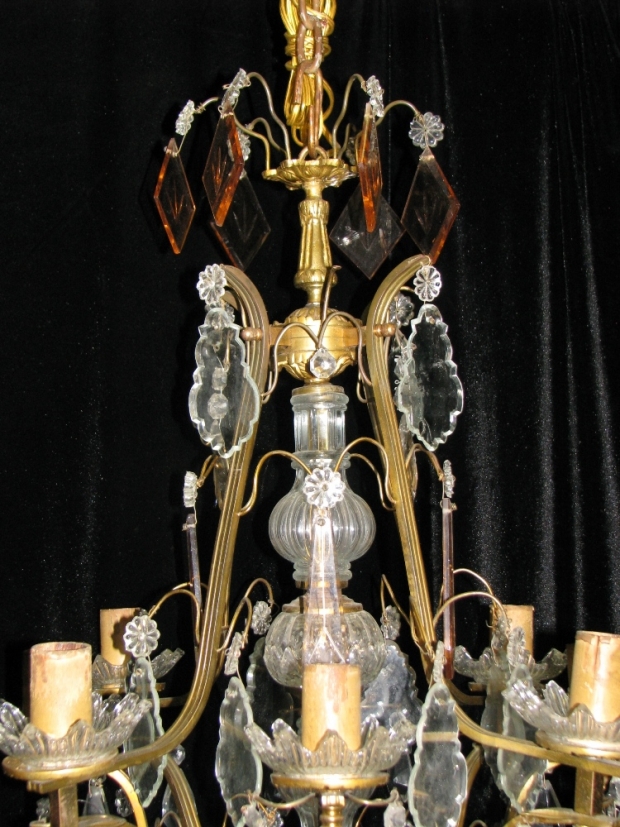 CH85  French gilt bronze and cut crystal 6 light chandelier Mid20C (1)