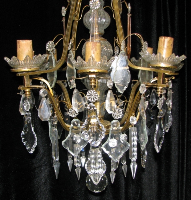 CH85  French gilt bronze and cut crystal 6 light chandelier Mid20C (3)