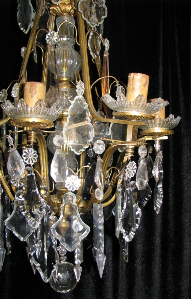 CH85  French gilt bronze and cut crystal 6 light chandelier Mid20C (5)