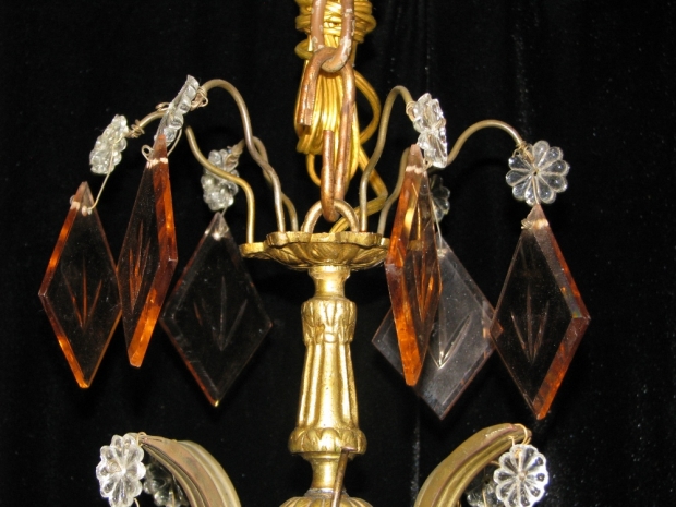 CH85  French gilt bronze and cut crystal 6 light chandelier Mid20C (6)