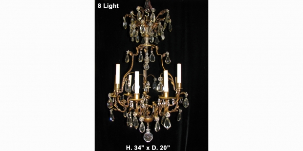 CH86 Fine 19c Italian cut crystal and bronze 8 light chandelier with a spire bronze center