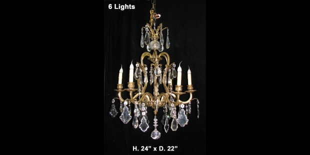 CH93 French cut crystal and gilt bronze 6 light chandelier