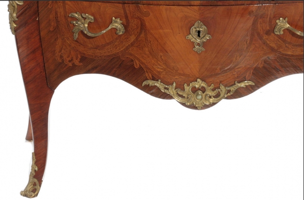 Late 19c French Louis XV style bronze mounted inlaid bombe commode z (3)