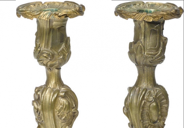 Pair 19c Louis XV style gilt bronze candlesticks  z (2)