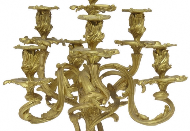 pair fine 19c Louis XV style gilt bronze 7 light candelabra (1)
