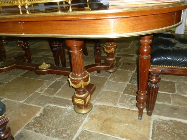19c Extraordinary French Louis XVI style ormolu mounted mahogany dining table (1)