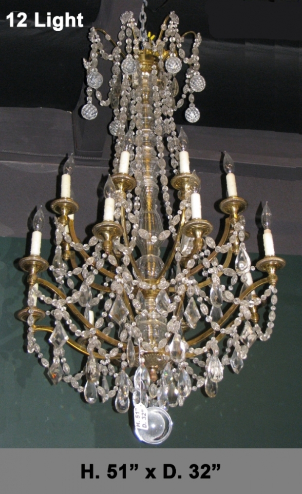 19c French Louis XV style Gilt bronze and cut crystal 12 Light Chandelier with swags