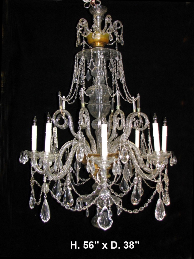 Impressive 19c English George III Style finely cut crystal 8 Light Chandelier (1)