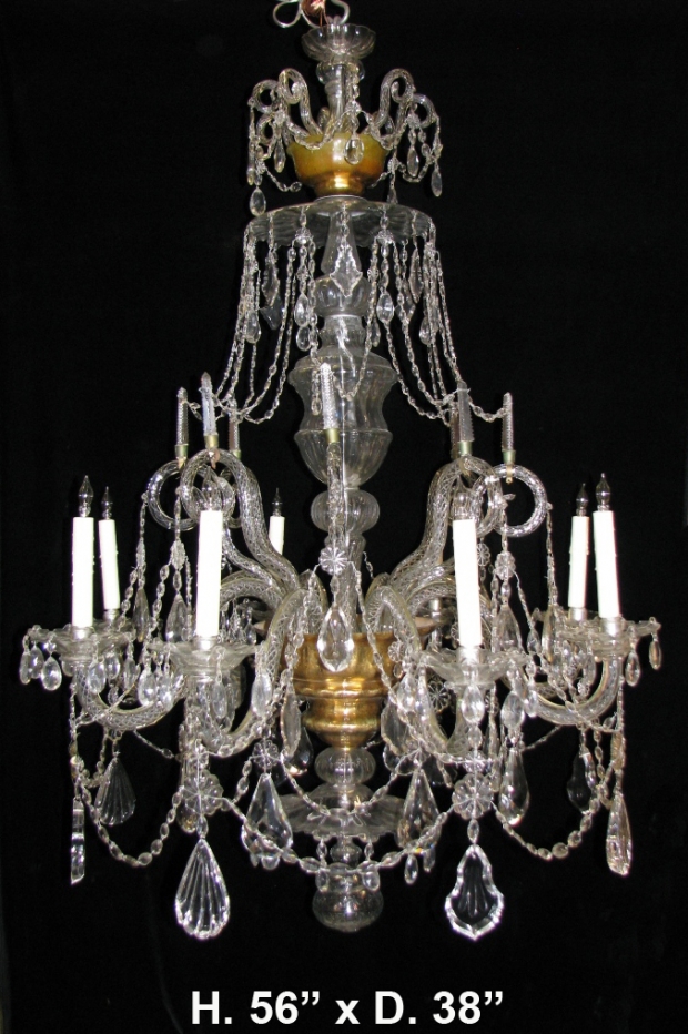 Impressive 19c English George III Style finely cut crystal 8 Light Chandelier