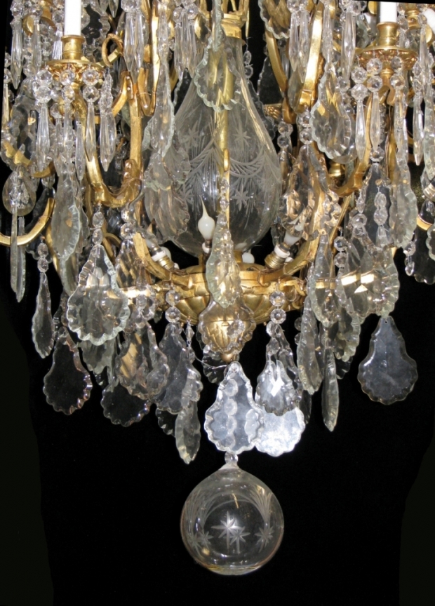 Impressive Pair French Louis XV style bronze and cut crystal 24 Light chandeliers (11)