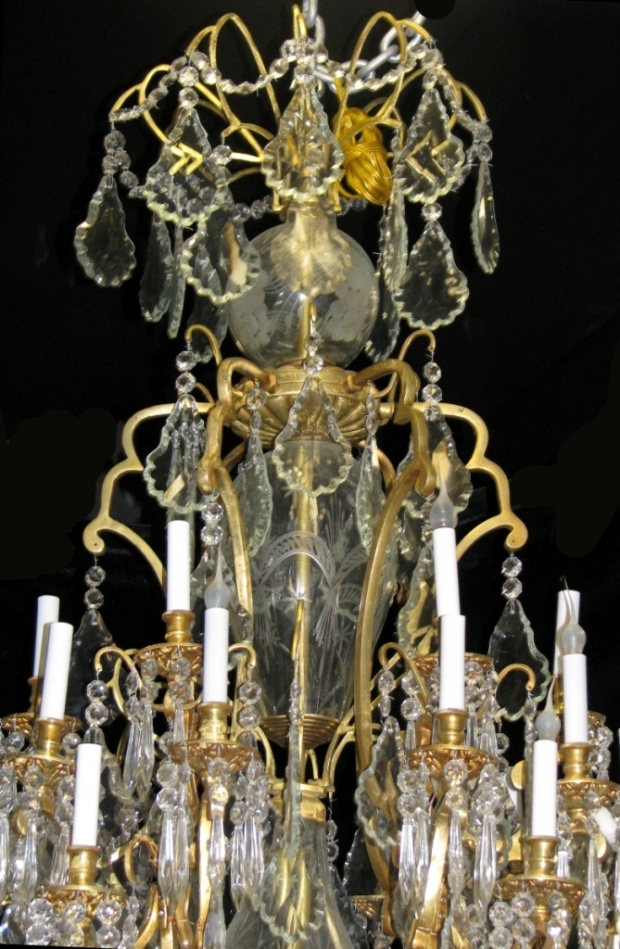 Impressive Pair French Louis XV style bronze and cut crystal 24 Light chandeliers (12)