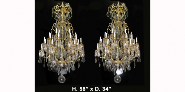 Impressive Pair French Louis XV style bronze and cut crystal 24 Light chandeliers (8)