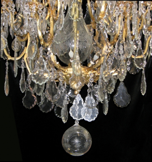 Impressive Pair French Louis XV style bronze and cut crystal 24 Light chandeliers (9)