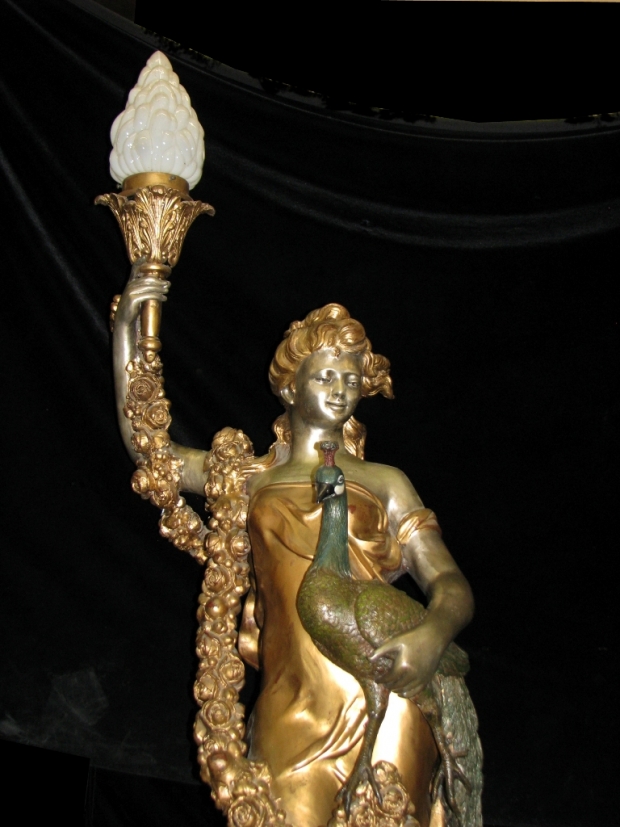 Monumental pair fine gilt and patinated bronze figural torchieres signed and dated (1)