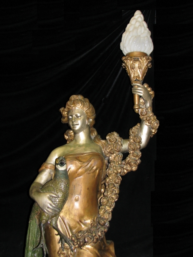 Monumental pair fine gilt and patinated bronze figural torchieres signed and dated (2)