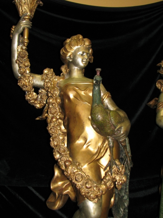 Monumental pair fine gilt and patinated bronze figural torchieres signed and dated (5)