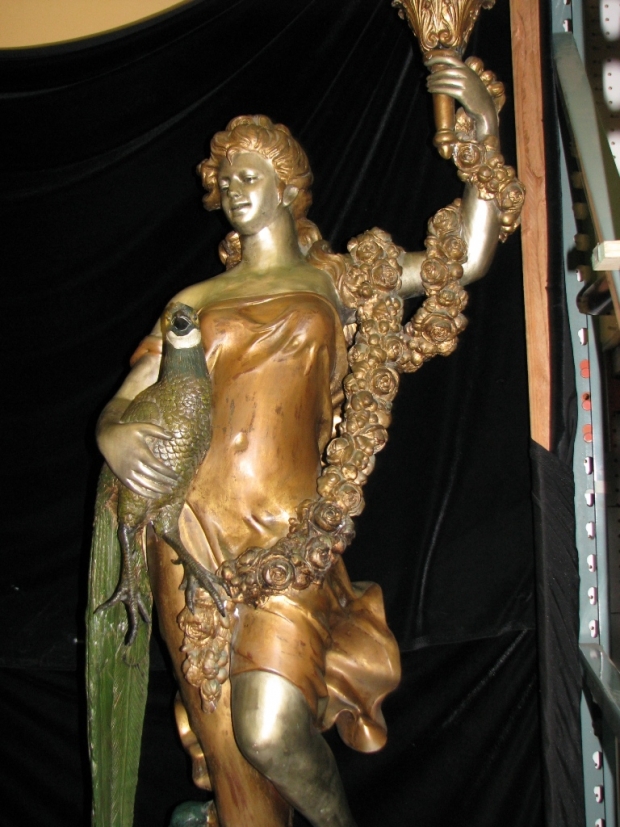 Monumental pair fine gilt and patinated bronze figural torchieres signed and dated (6)