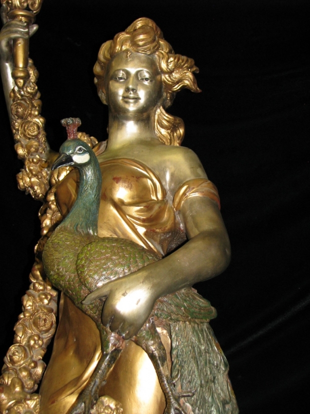 Monumental pair fine gilt and patinated bronze figural torchieres signed and dated (8)