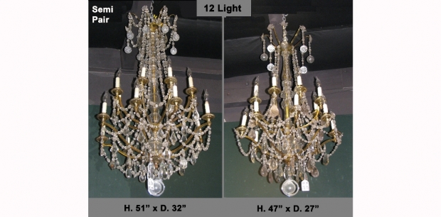 Semi Pr 19c French Louis XV style Gilt bronze and cut crystal 12L Chandeliers w swags