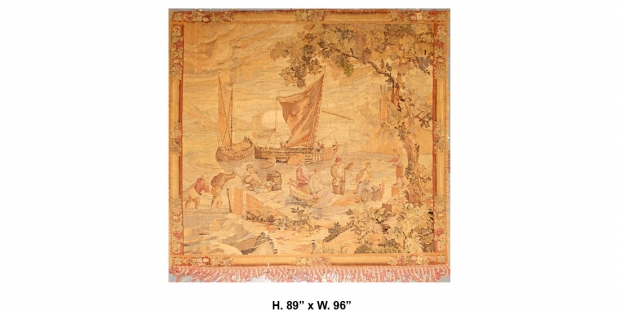 Copy of TAP-1101 E20C  Beautiful parcially hand woven tapestry of port scene