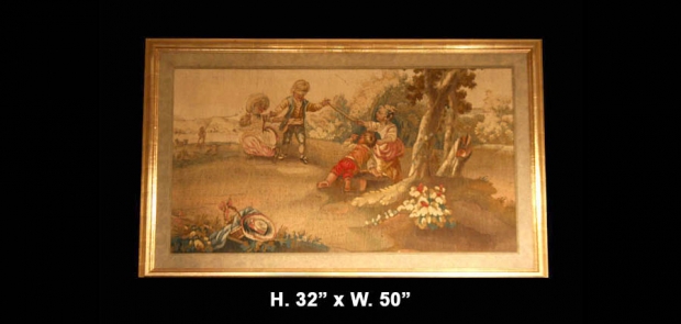 Copy of TAP-2301  Fine 19c. French Framed Aubusson Panel of children playing