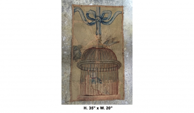 Copy of TAP-2700  18c. Neo-classical tapestry fragment of a bird in a cage