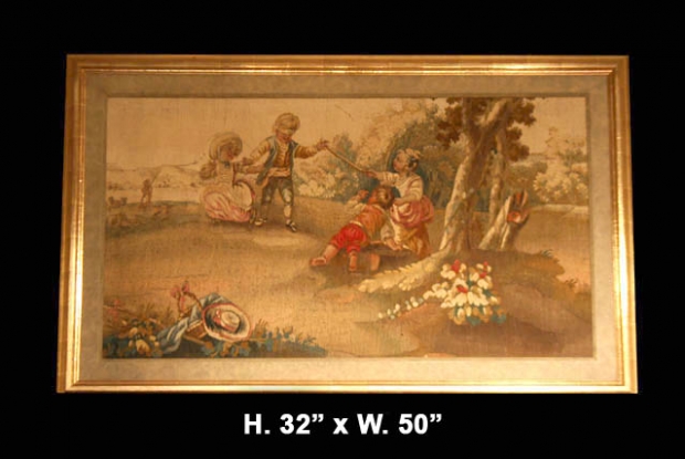 TAP-2301  Fine 19c. French Framed Aubusson Panel of children playing