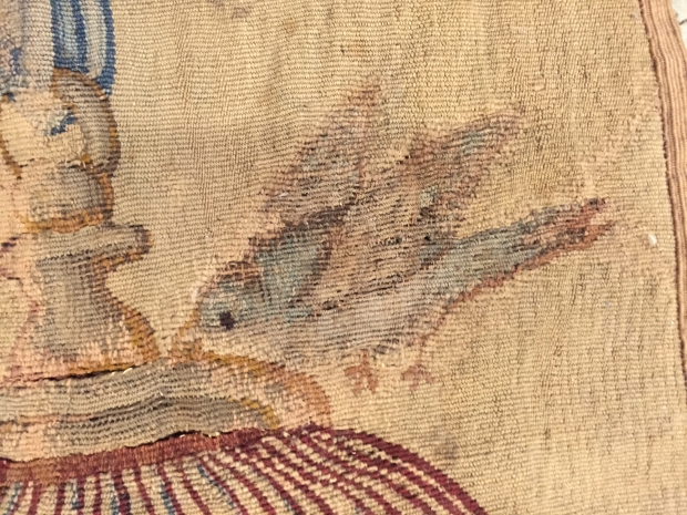 TAP-2700  18c. Neo-classical tapestry fragment of a bird in a cage (4)