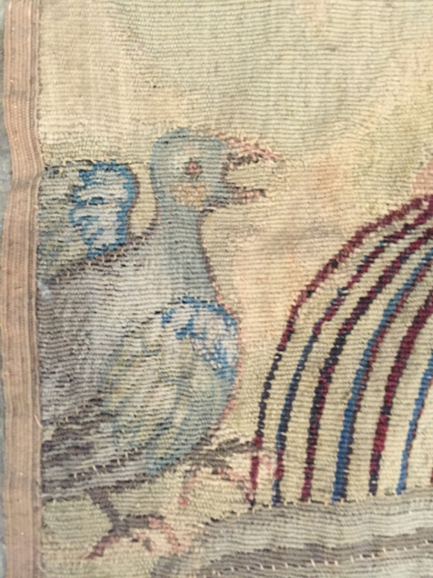 TAP-2700  18c. Neo-classical tapestry fragment of a bird in a cage (6)