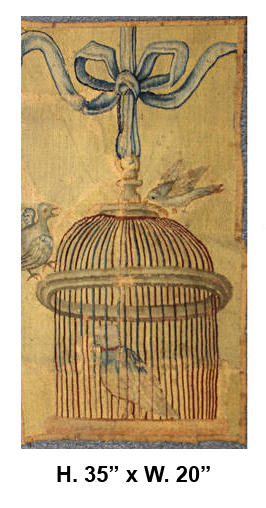 TAP-2700  18c. Neo-classical tapestry fragment of a bird in a cage (7)