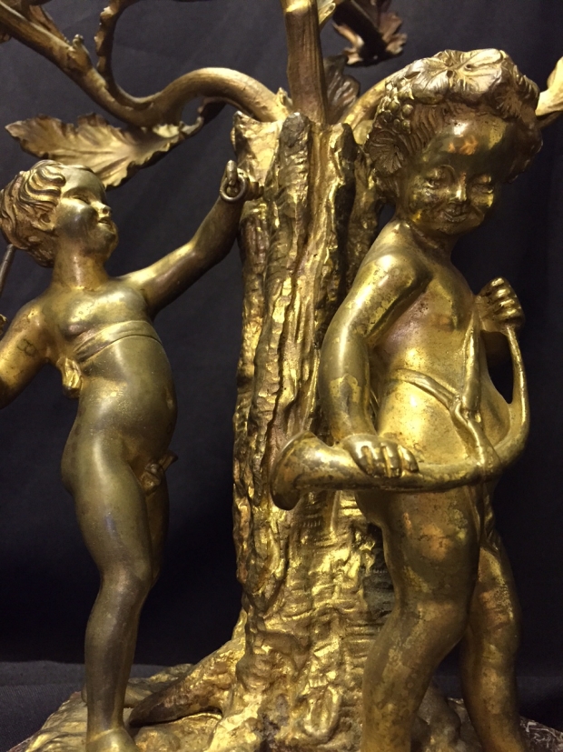 Pair Antique bronze candelabra with children playing musical instruments (1)