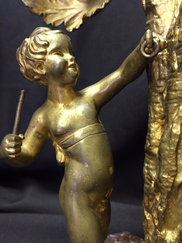 Pair Antique bronze candelabra with children playing musical instruments (2)