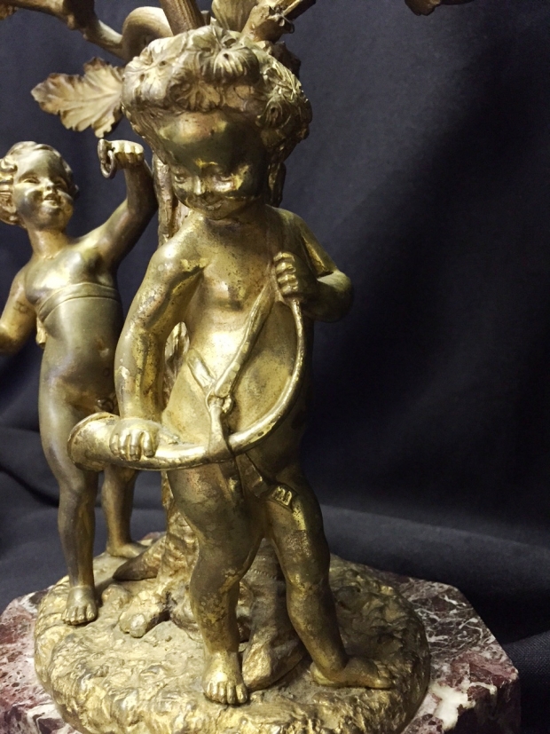 Pair Antique bronze candelabra with children playing musical instruments (3)