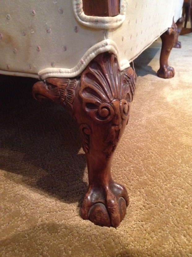 Antique American Chippendale style carved walnut settee with eagle heads and claw feet (2)