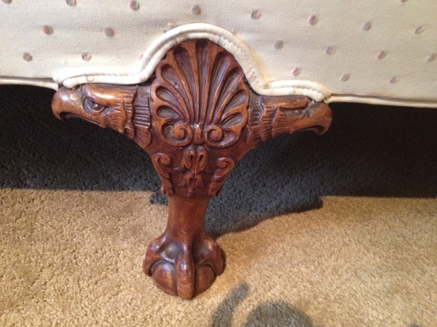 Antique American Chippendale style carved walnut settee with eagle heads and claw feet (3)