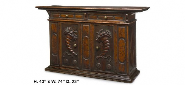 17c. Italian Renaissance carved walnut credenza with carving