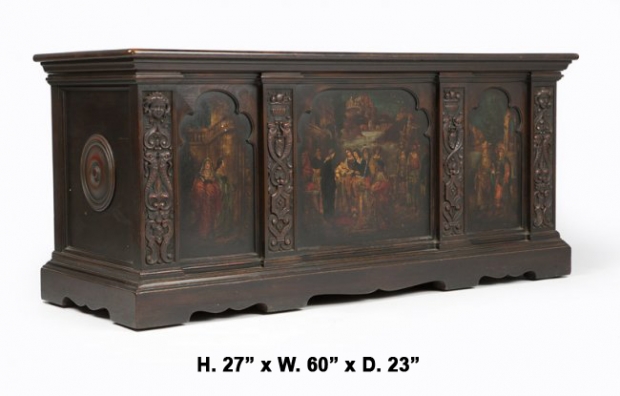 late-19c-unusual-italian-finely-carved-and-painted-cassone-with-figural-scenes