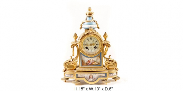 Copy of Louis XVI style porcelain and gilt bronze mounted mantel clock