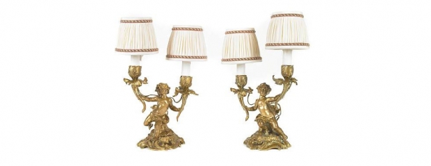 19th Century Pair of Louis XV Style Gilt Bronze Two Light Figural Candelabra