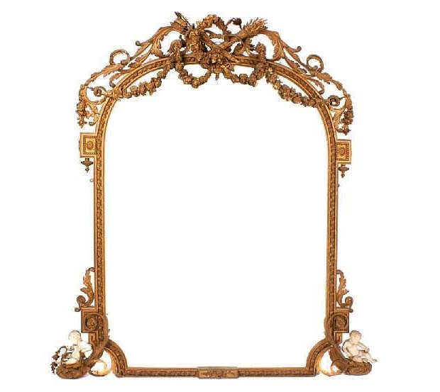 19th Century Louis XV Style Giltwood Mirror with Grey Cherubs