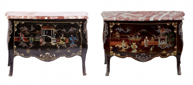 Louis XV-Style Chinoiserie Marble Topped Commodes