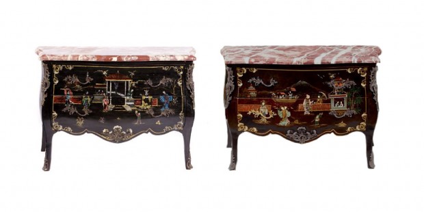 Louis XV-Style Chinoiserie Marble Topped Commodes