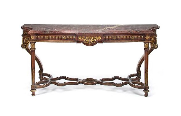 Neoclassical-style-parcel-gilt-beechwood-and-marble-console-table-1