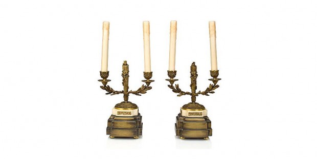 Pair-of-19-c.-Neoclassical-style-bronze-and-white-marble-two-light-candelabra-mounted-as-table-lamps-2
