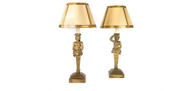 Pair of Italian Giltwood Figural Table Lamps