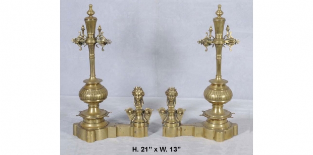 Pair Antiques Bronze Andirons with Heads