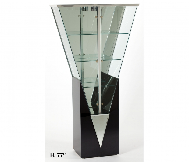 20c. Contemporary lighted mirror plastic and glass vitrine