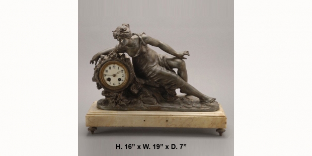 Figural Spelter Clock Surprise par Guillemin 1