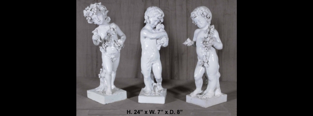 Set 3 Italian White glazed terracotta figures h(1)