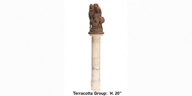 French terracotta figural group on a marble stand